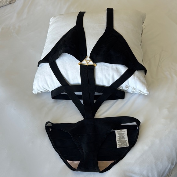 Herve Leger Skyler bandage black one piece swimsuit S/P - Picture 2 of 6